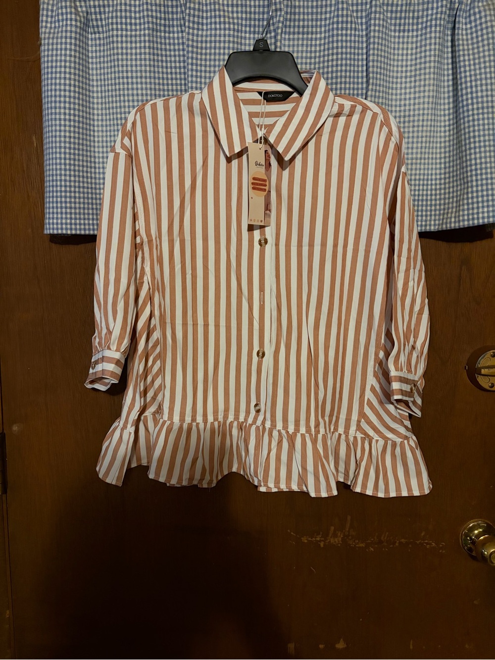 Striped Ruffle Hem Button-Up Shirt